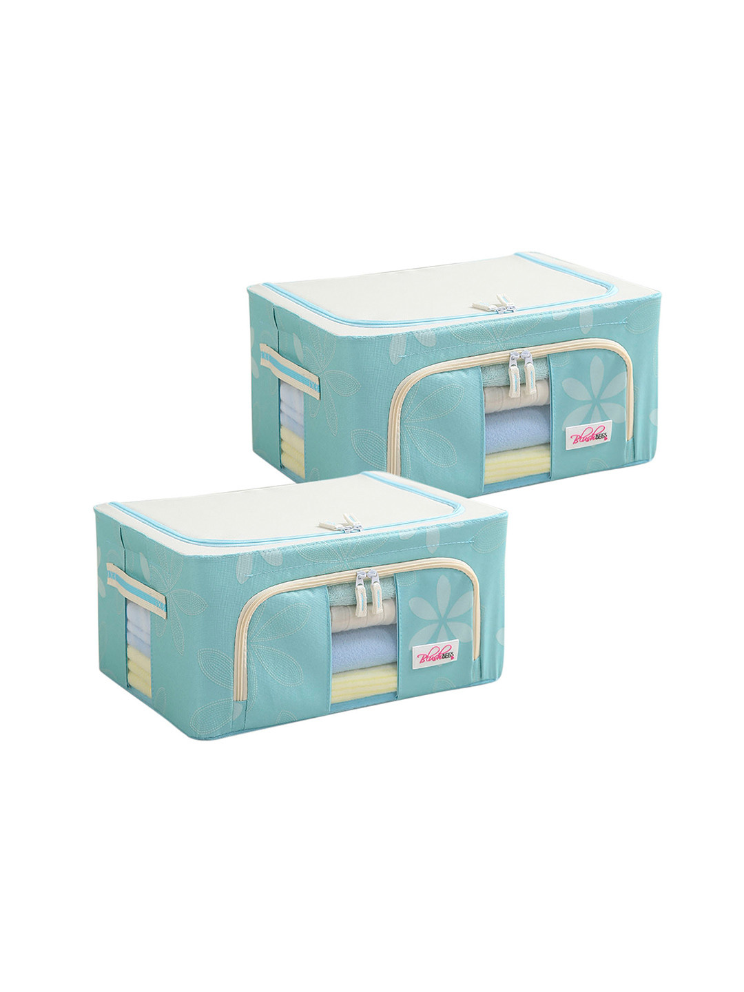 BlushBees Set Of 2 Blue Floral Printed Multi-Utility Foldable Storage Box Organizers