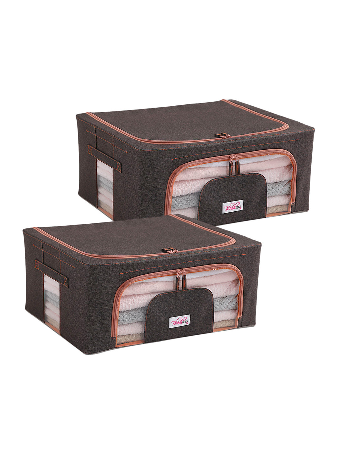 BlushBees Set Of 2 Brown Solid Wardrobe Multi-Utility Foldable Storage Box Organizers