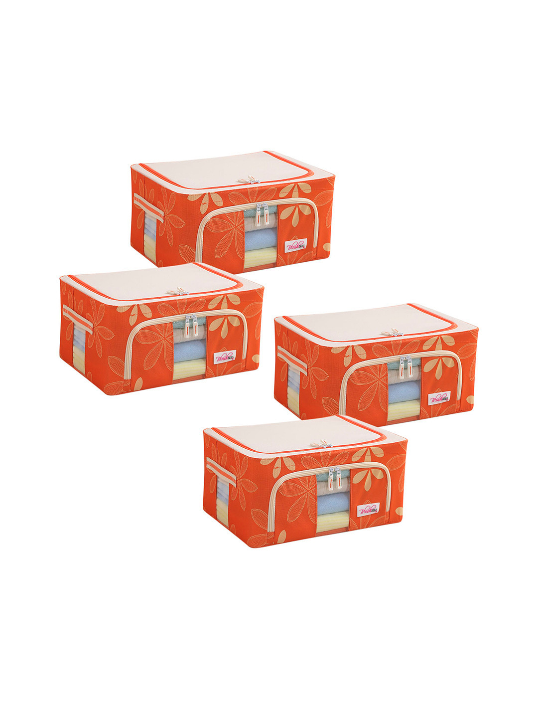 BlushBees Pack Of 4 Orange & White Printed Multi-Utility Wardrobe Organisers