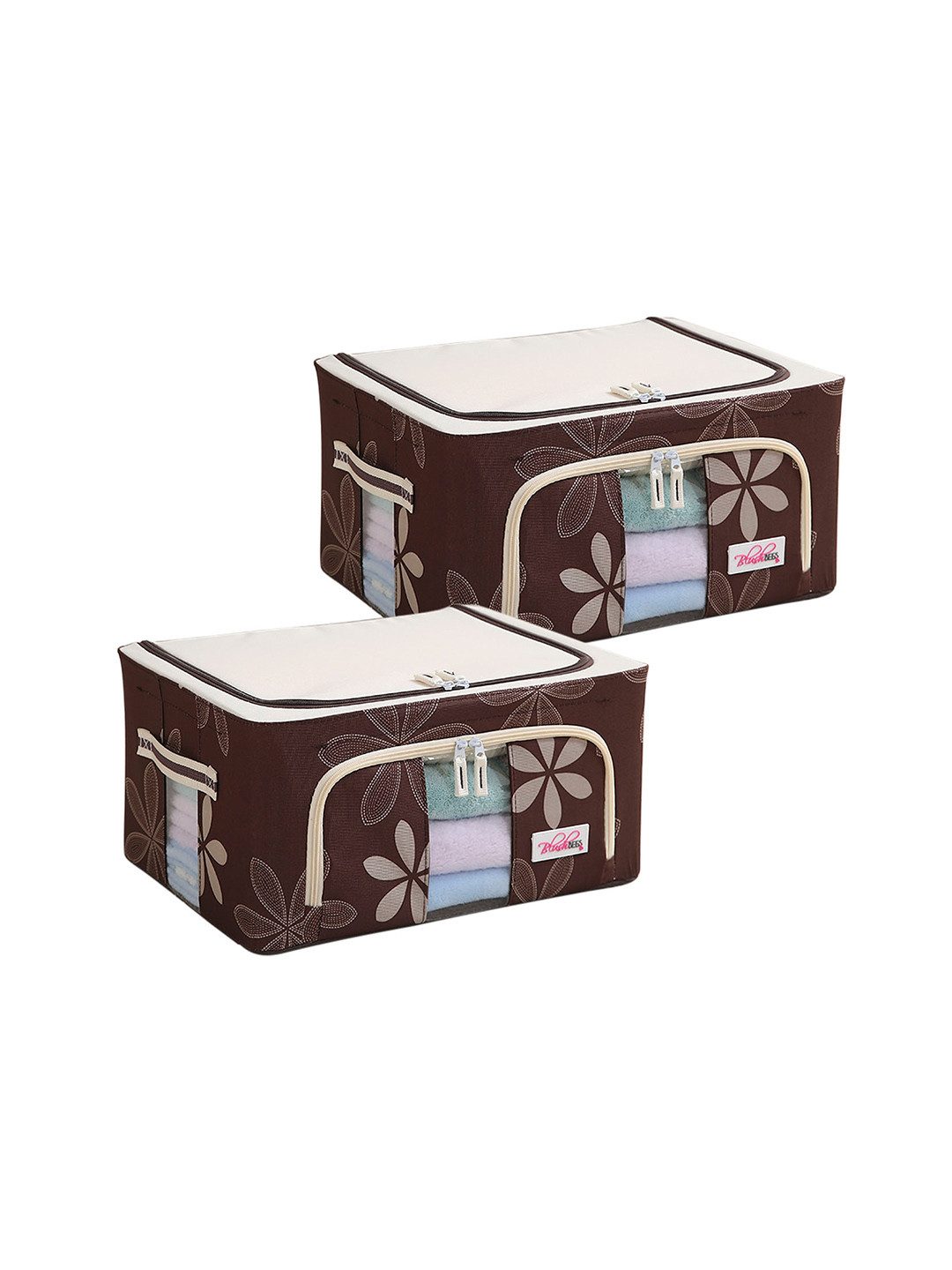 BlushBees Set Of 2 Brown & White Floral Printed Multi-Utility Storage Box Organizers