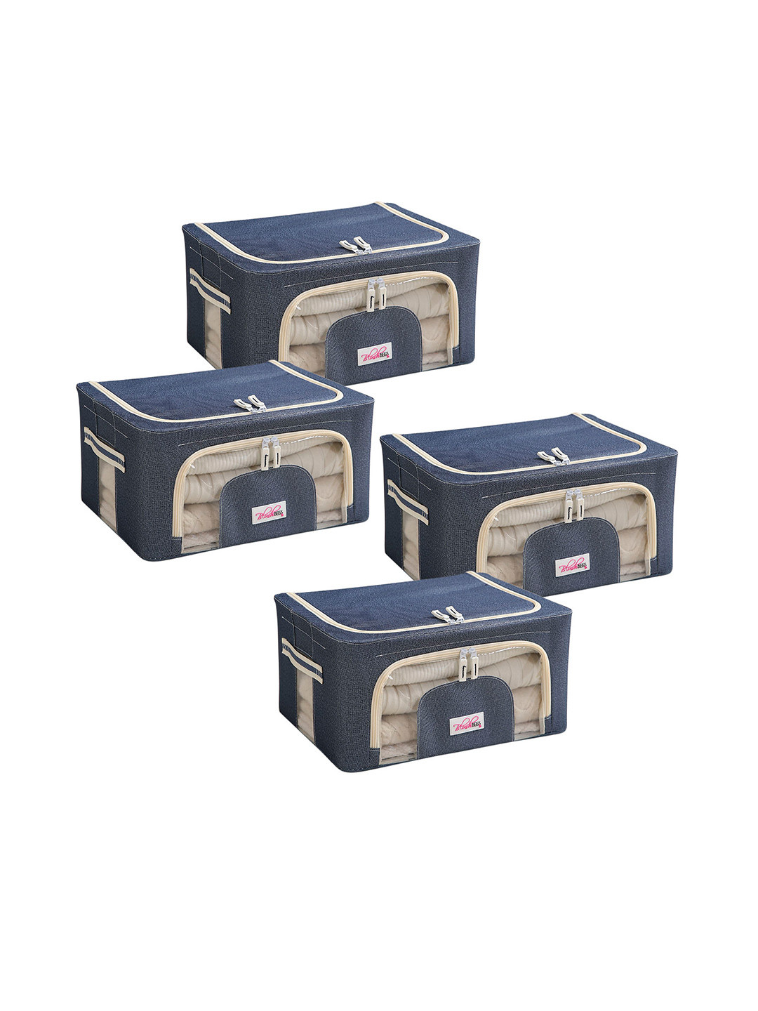 BlushBees Set Of 4 Blue Solid Foldable Storage Box Organizers