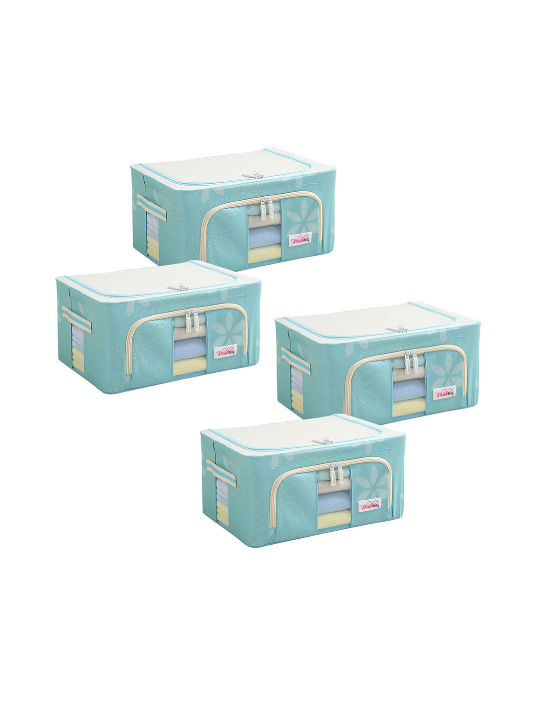 BlushBees Pack Of 4 Blue & White Floral Printed Multi-Utility Wardrobe Organisers