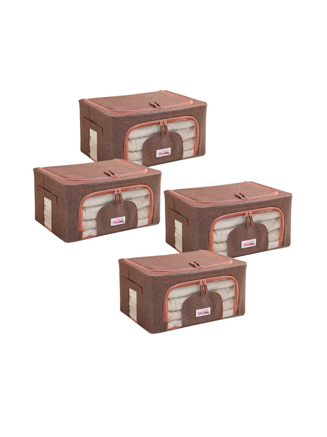 BlushBees Set Of 4 Brown Solid Foldable Storage Box Organizers