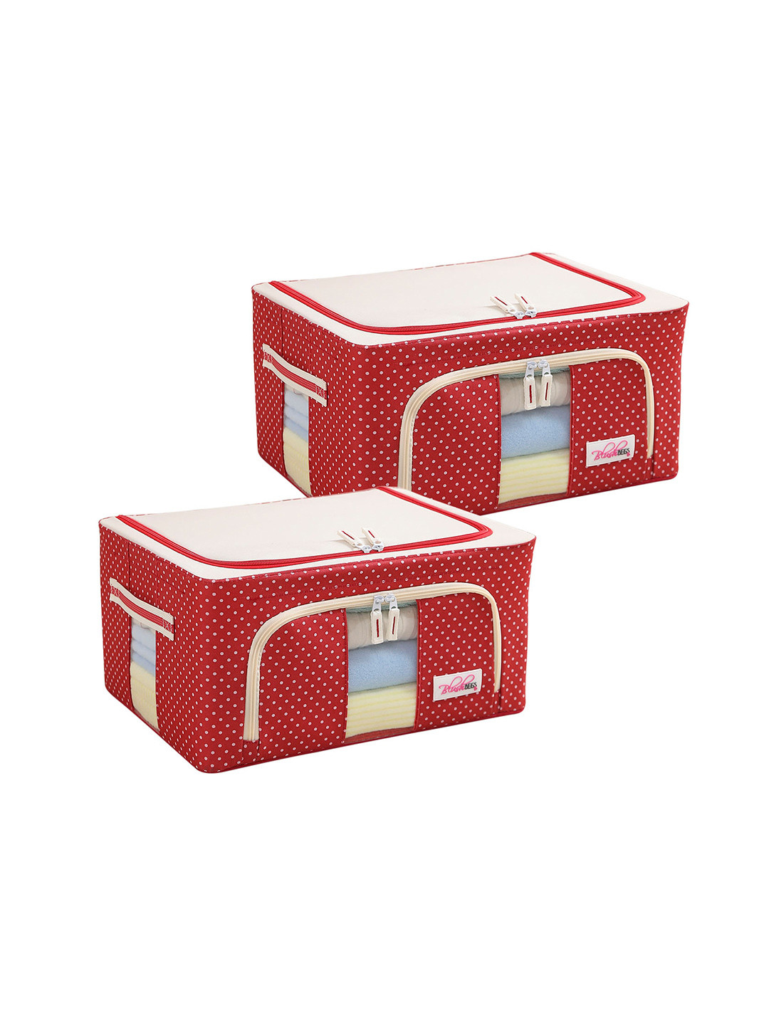 BlushBees Set Of 2 Red Polka Dots Printed Wardrobe Storage Box