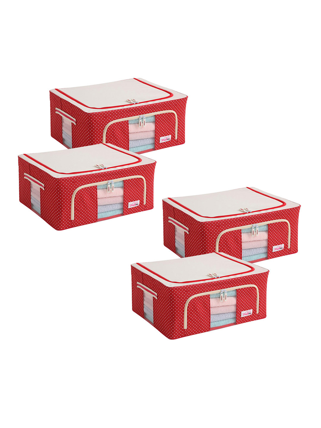 BlushBees Set Of 4 Red & White Polka Dots Printed Foldable Storage Boxes