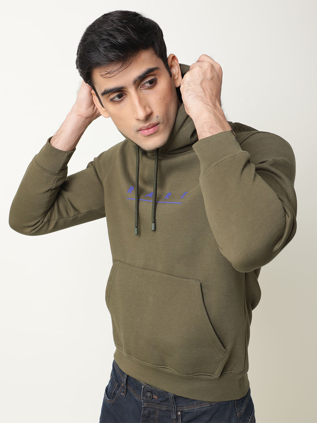 RARE RABBIT Men Omi Slim Fit Hooded Sweatshirt