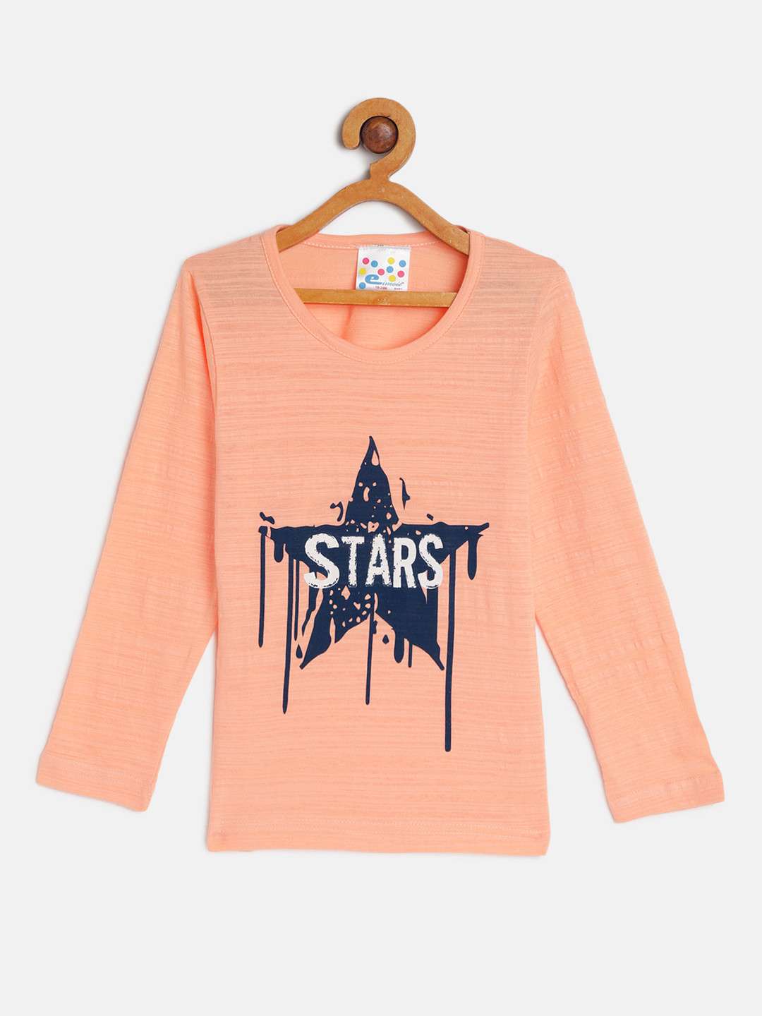 Eimoie Girls Peach-Coloured Printed Cotton T-shirt