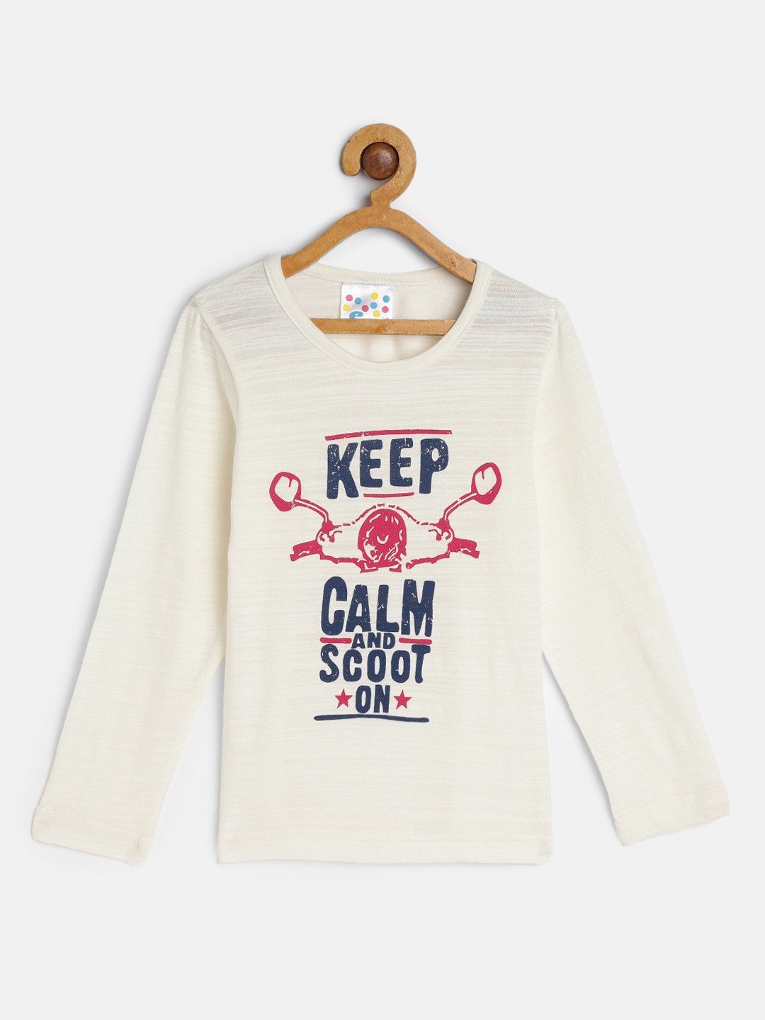 Eimoie Girls Off White Printed Cotton T-shirt