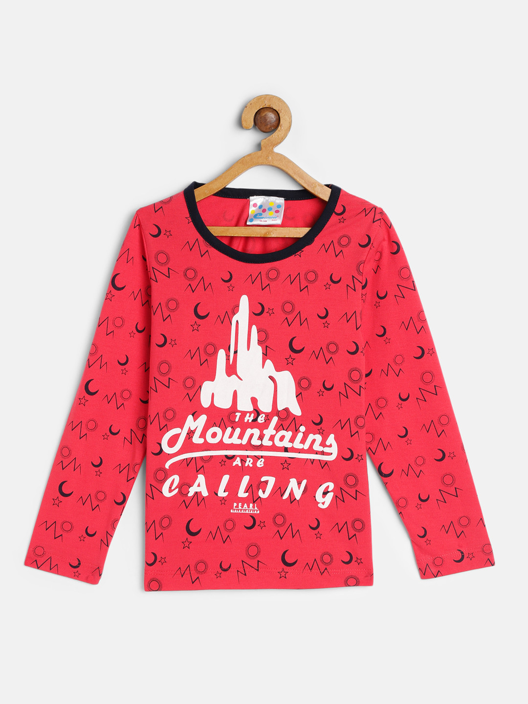 Eimoie Girls Red & White Printed Cotton T-shirt