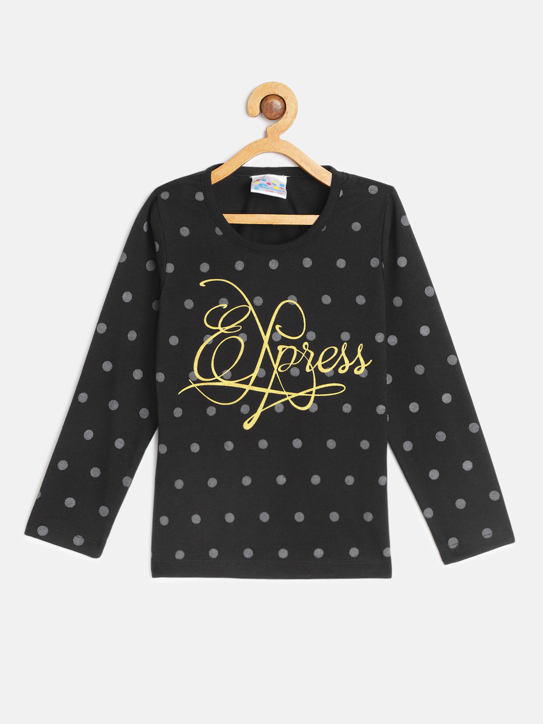 Eimoie Girls Black & Yellow Printed Cotton T-shirt