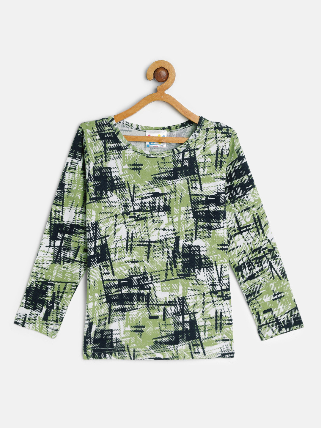 Eimoie Girls Green & Navy Blue Printed Cotton T-shirt