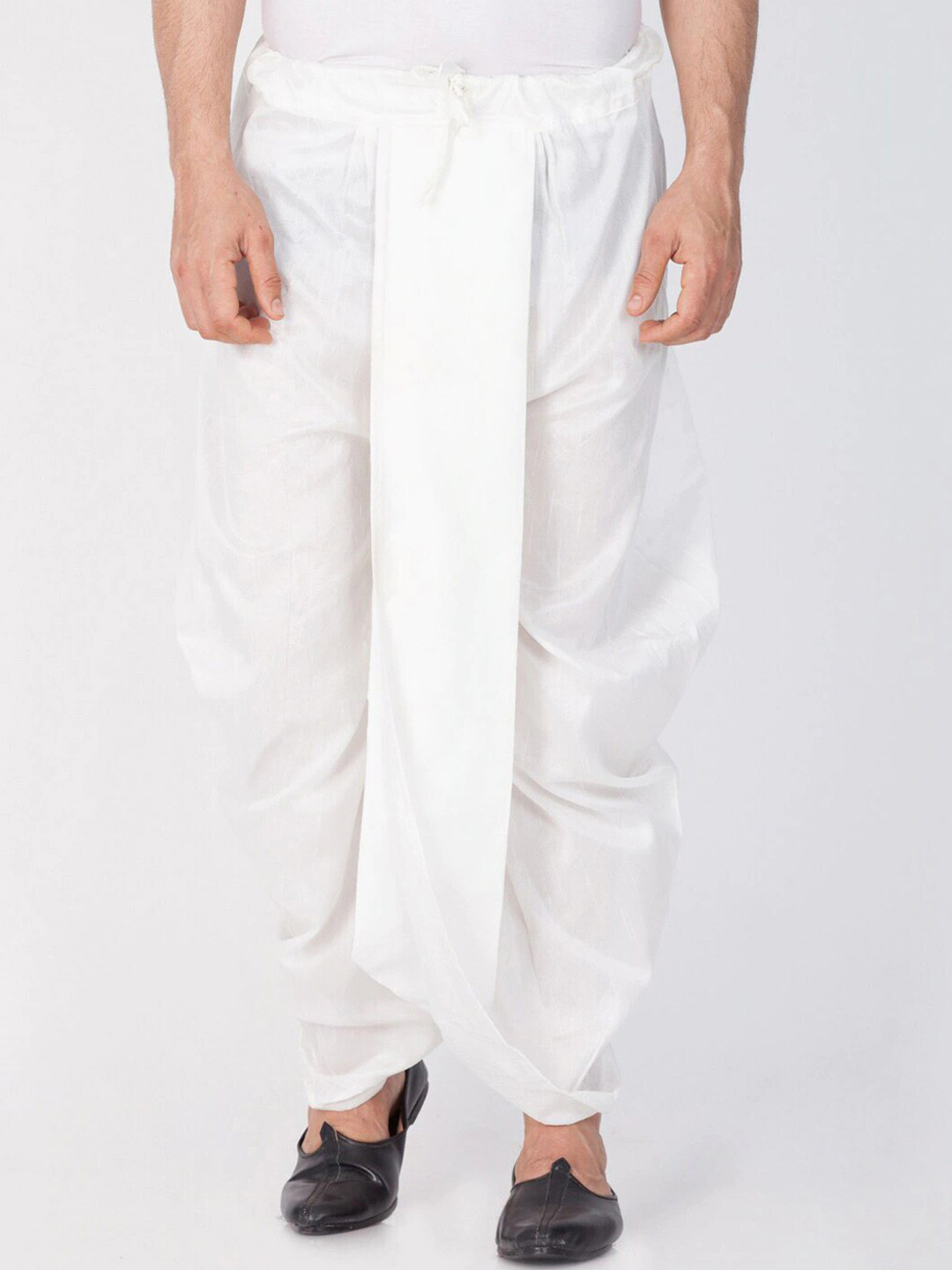 Here&Now X Sanwara  Men White-Coloured Solid Traditional Art Silk Dhoti Pants