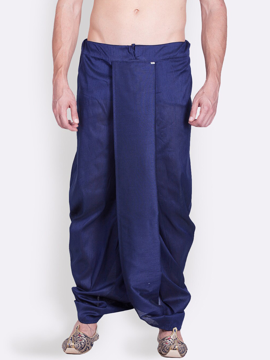 Here&Now X Sanwara  Men Blue-Coloured Solid Traditional Art Silk Dhoti Pants