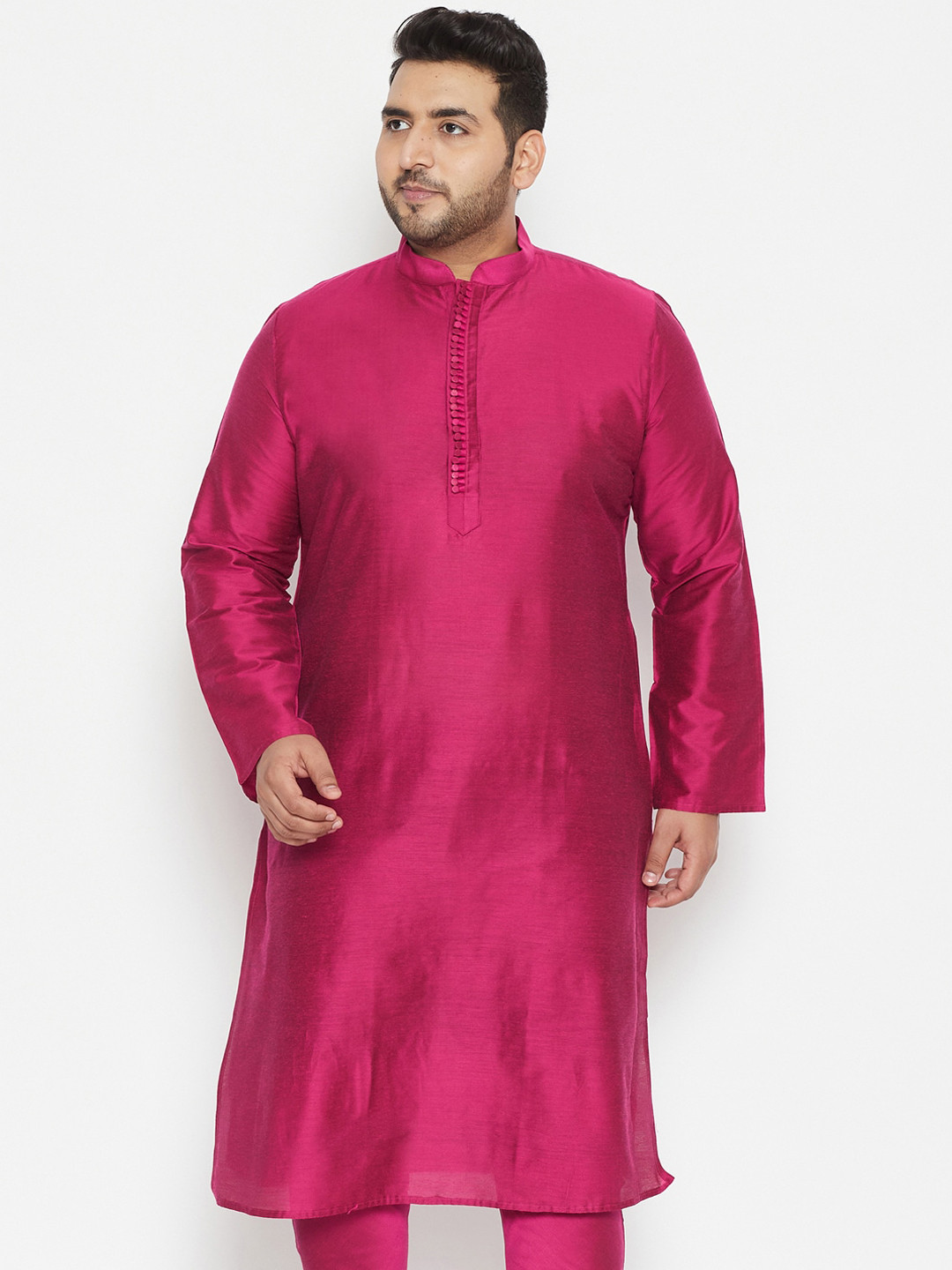 VASTRAMAY Men Fuchsia Solid Mandarin Collar Kurta