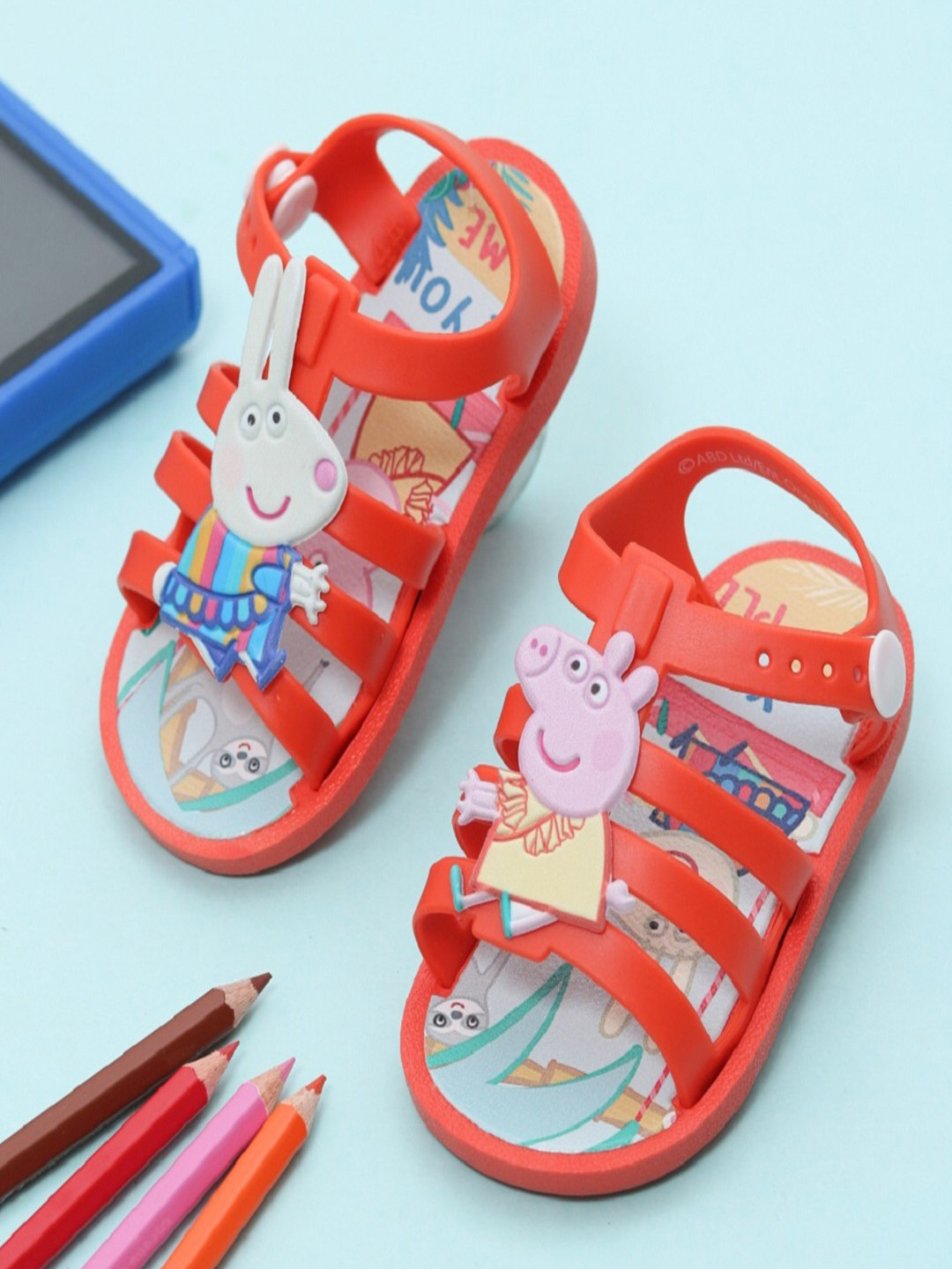 Yellow Bee Girls Red Peppa Pig Open Toe Flats