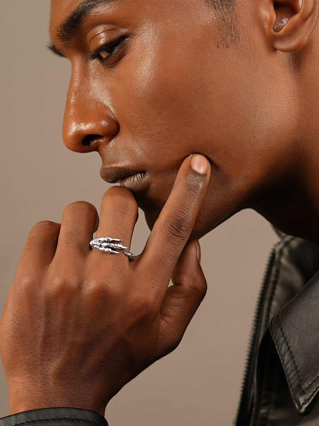 Roadster Oxidised Silver-Plated Handcrafted Dragon Claw Adjustable Finger Ring