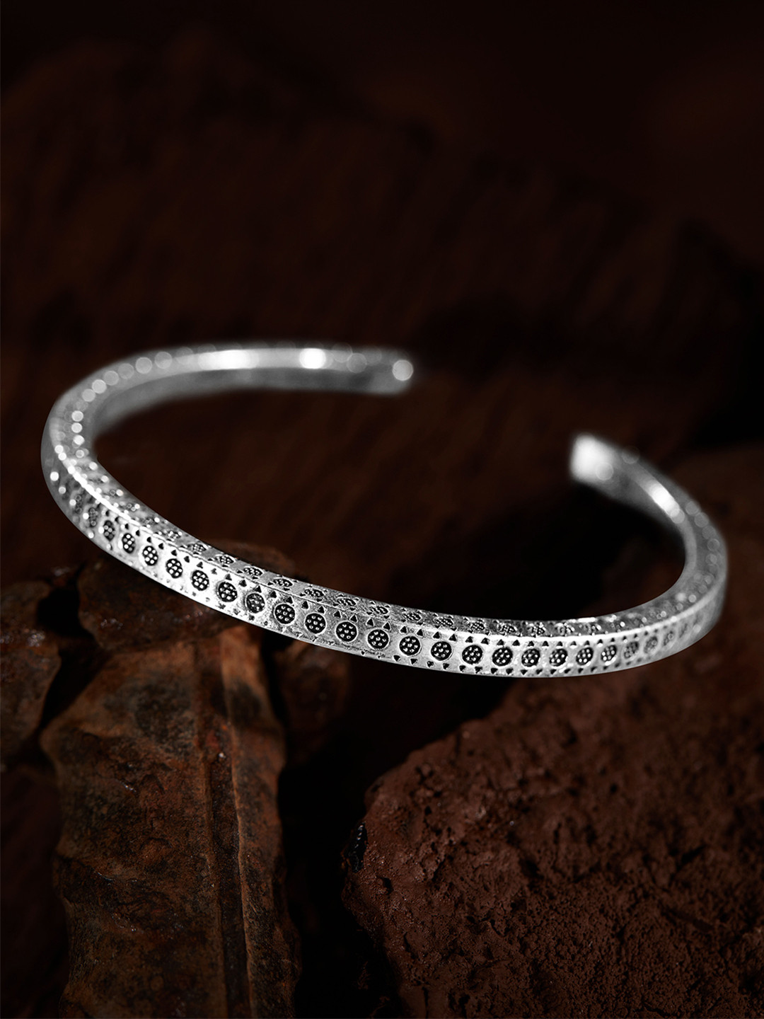 Roadster Men Silver & Black Oxidized Handcrafted Kada Bracelet