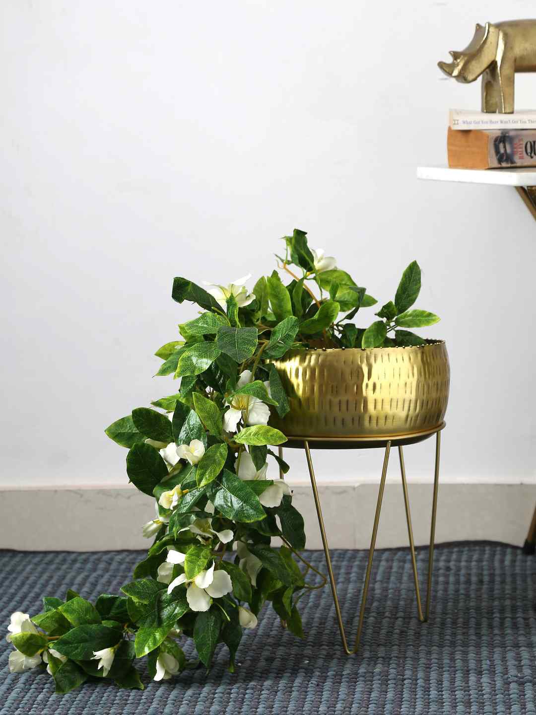 Amoliconcepts Gold-Toned Antique Look Planter with Hammer Details on Metal Stand