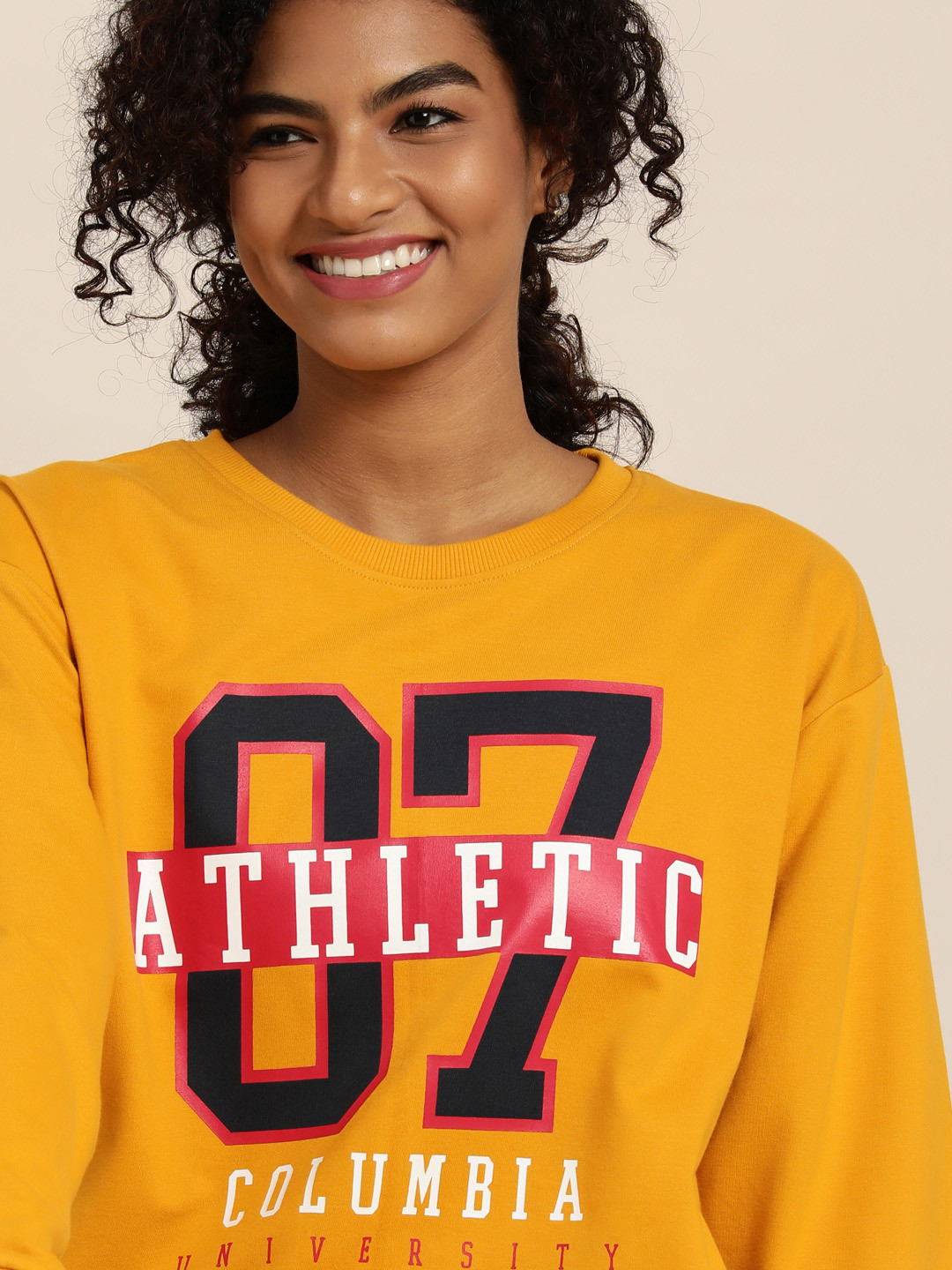 DILLINGER Women Yellow Typographic Oversized Sweatshirt