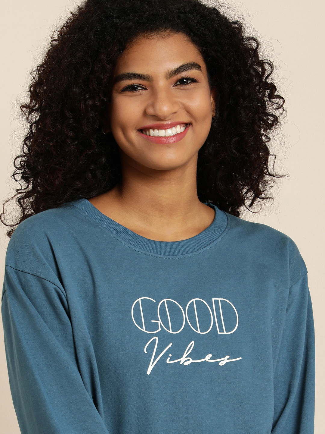 DILLINGER Women Blue Typographic Oversized Sweatshirt