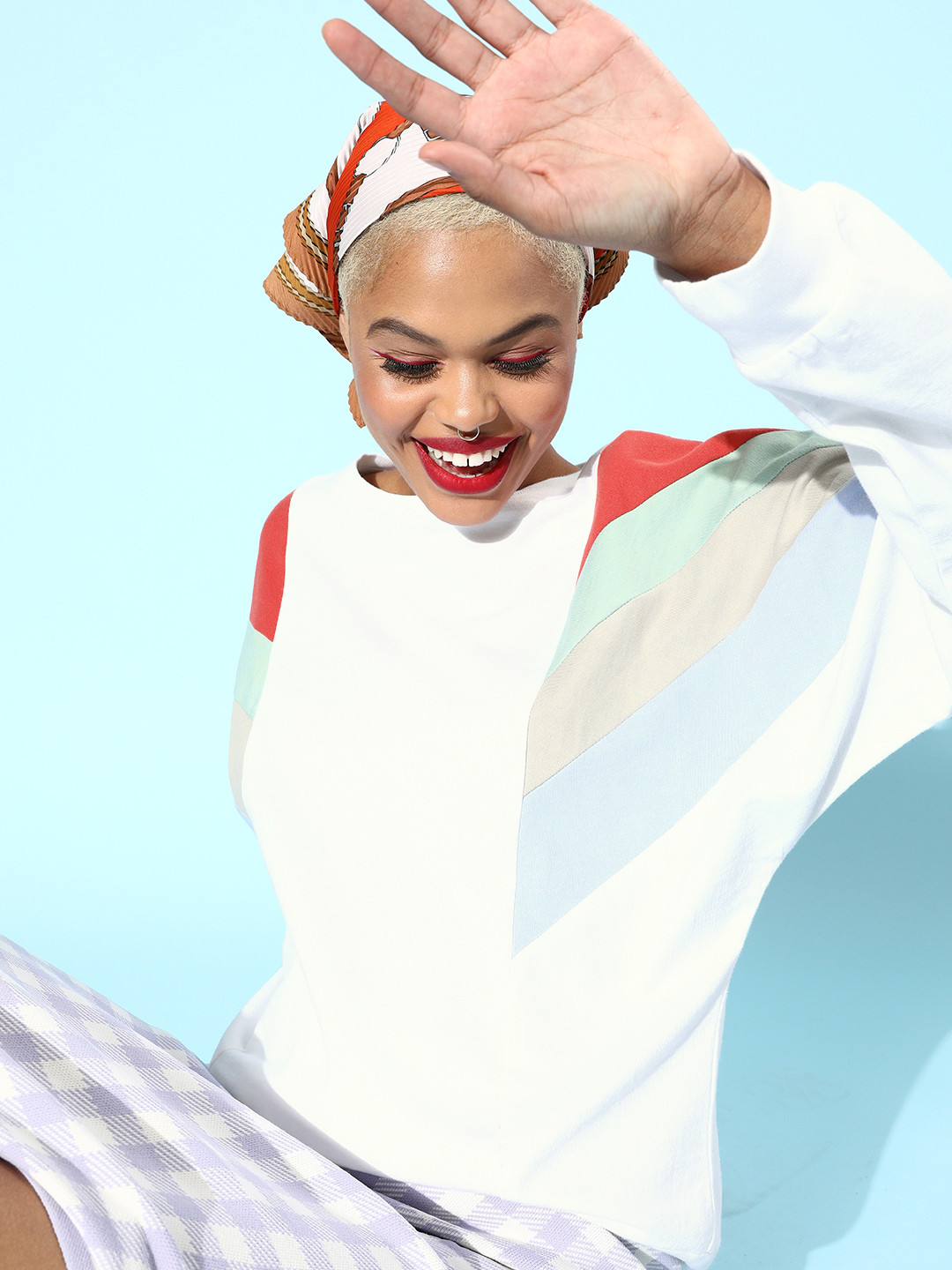 Athena Women White and Red Colourblocked Sweatshirt
