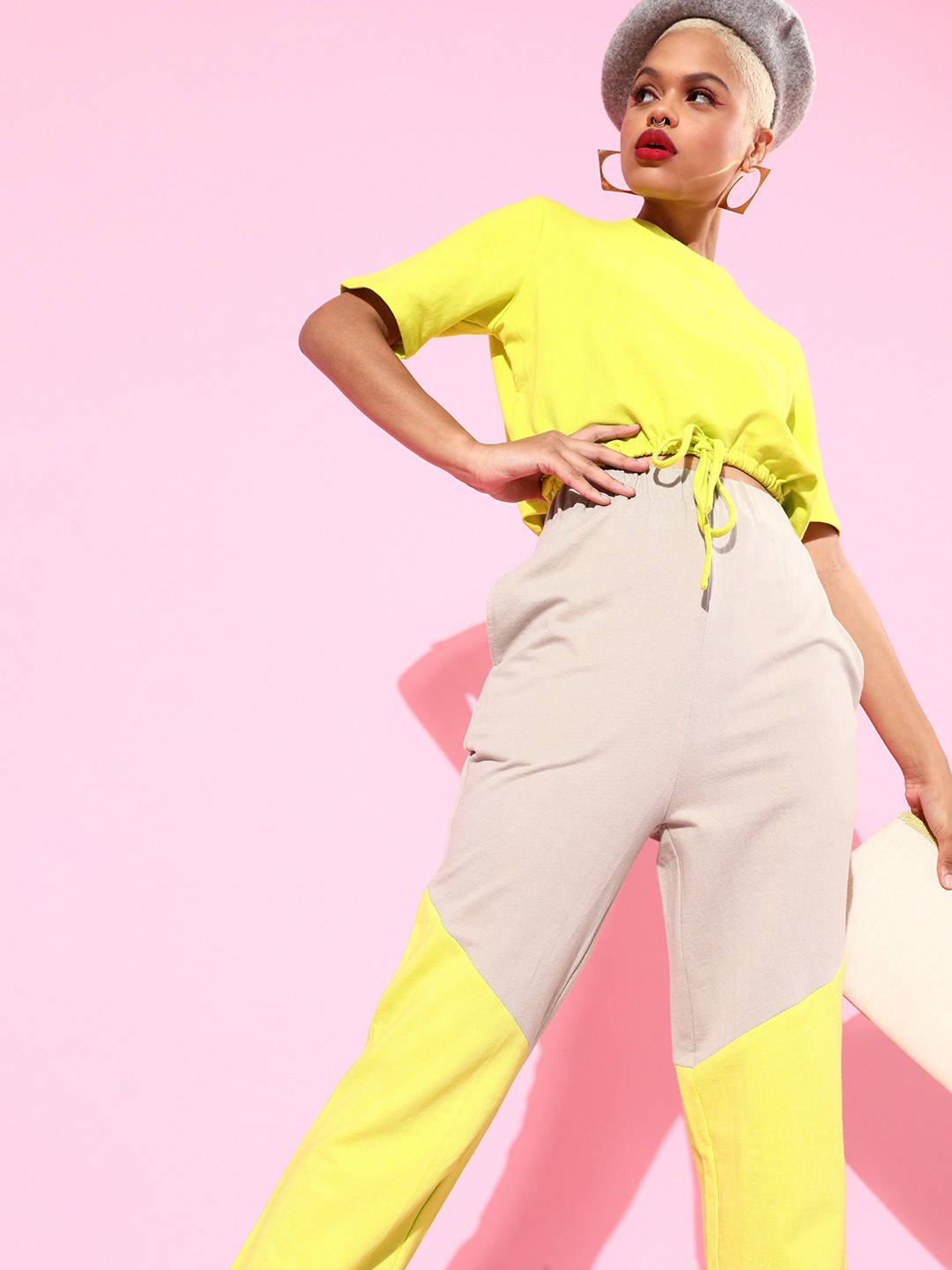 Athena Women Lime Green & Beige Cropped Top with Trousers