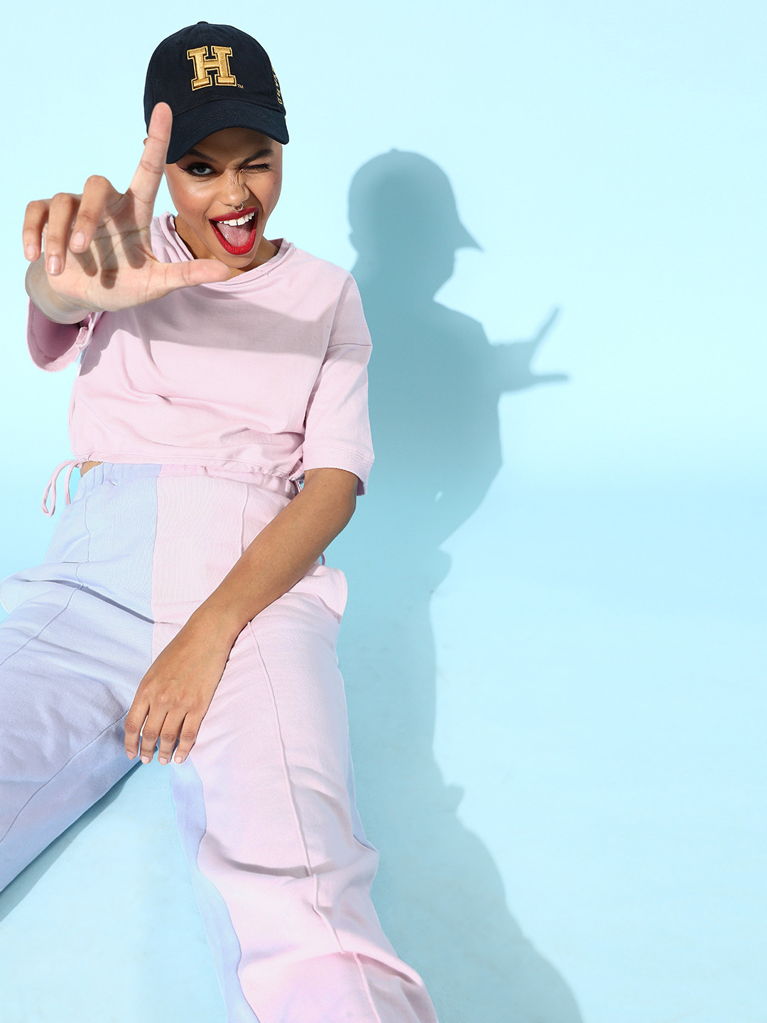 Athena Women Pretty Pink Sleek Top with Colourblocked Trousers