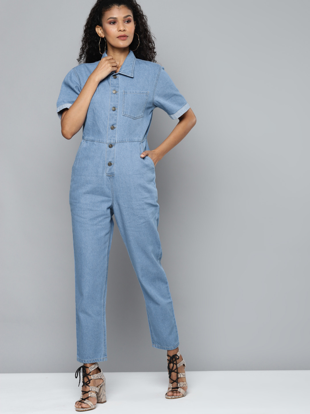 SASSAFRAS Blue Belted Denim Jumpsuit