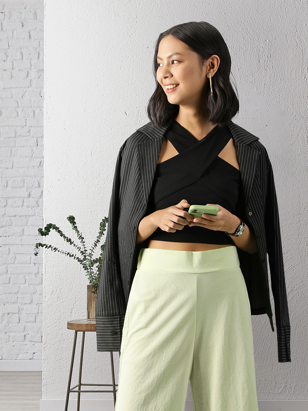 SASSAFRAS Black Halter Neck Fitted Crop Top