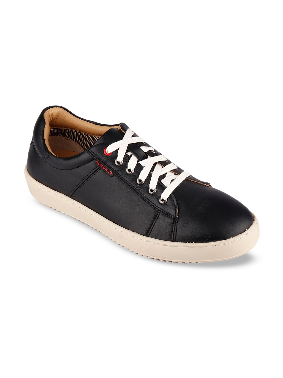 Red Chief Men Black Leather Sneakers