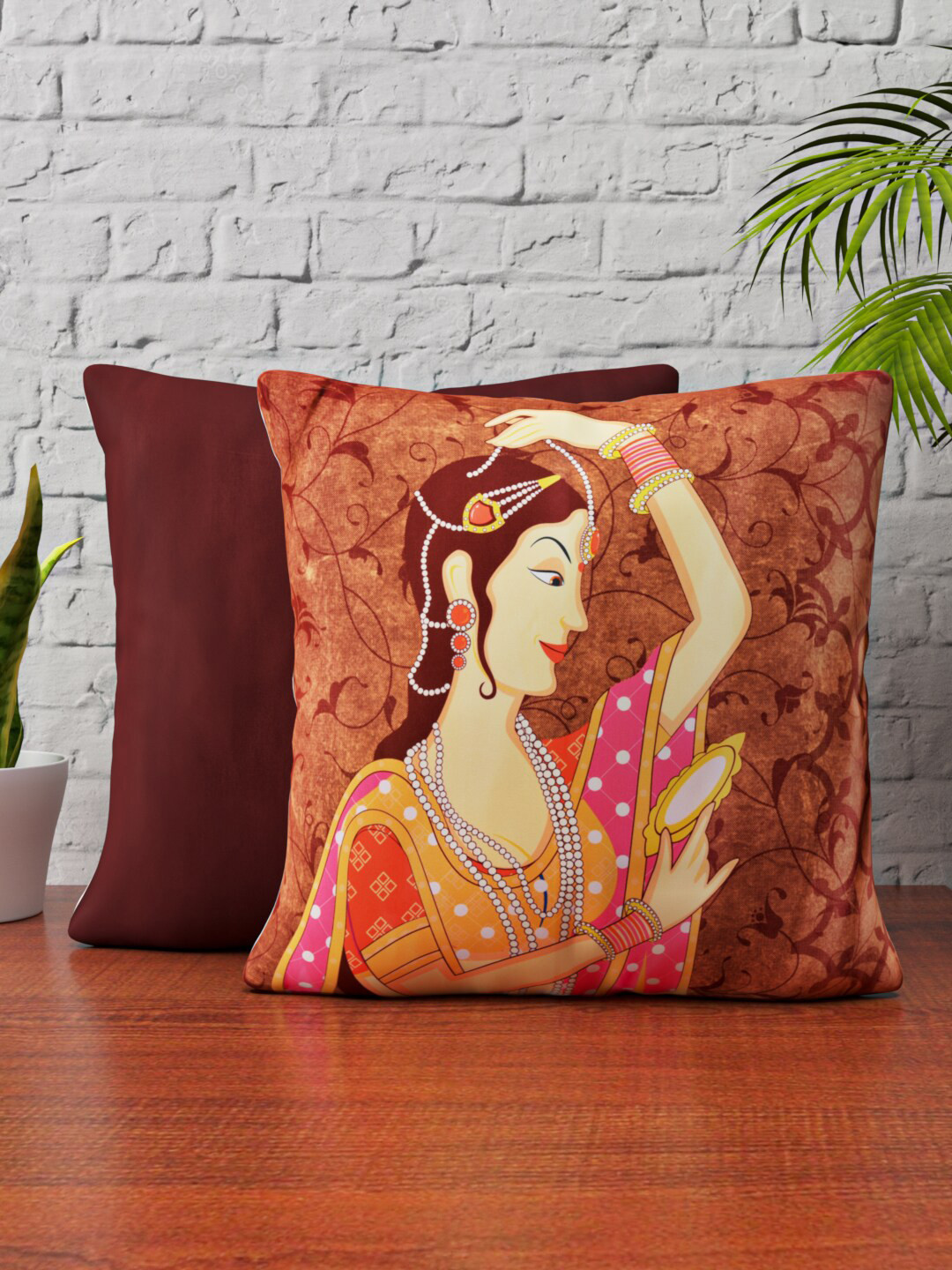 HAPPY HUES Brown Set of 2 Printed Square Cushion Covers
