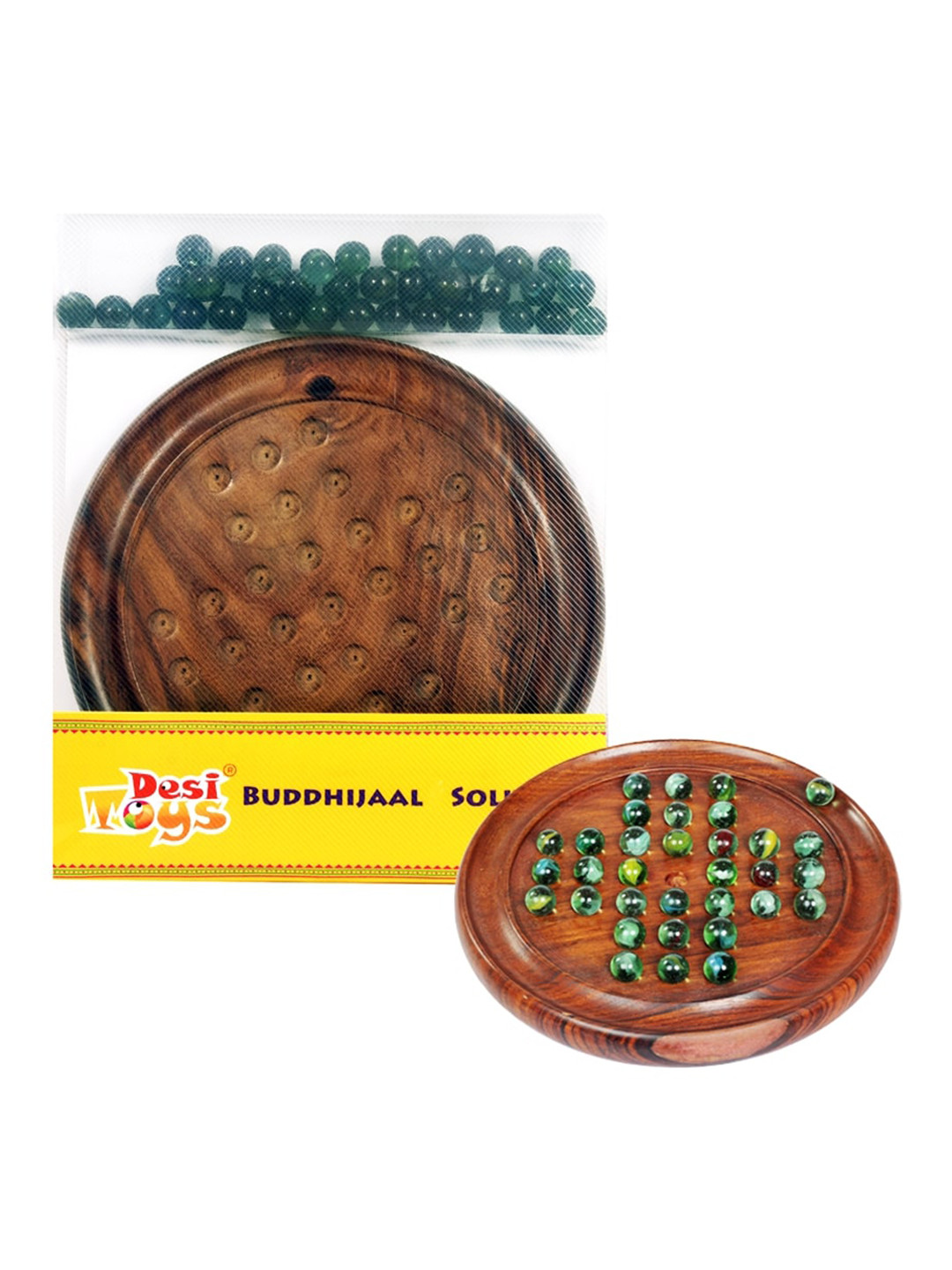 Desi Toys Kids Brown & White Wooden Solitaire