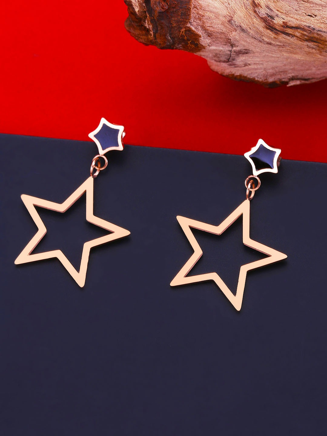 Yellow Chimes Rose Gold Plated Contemporary Drop Earrings