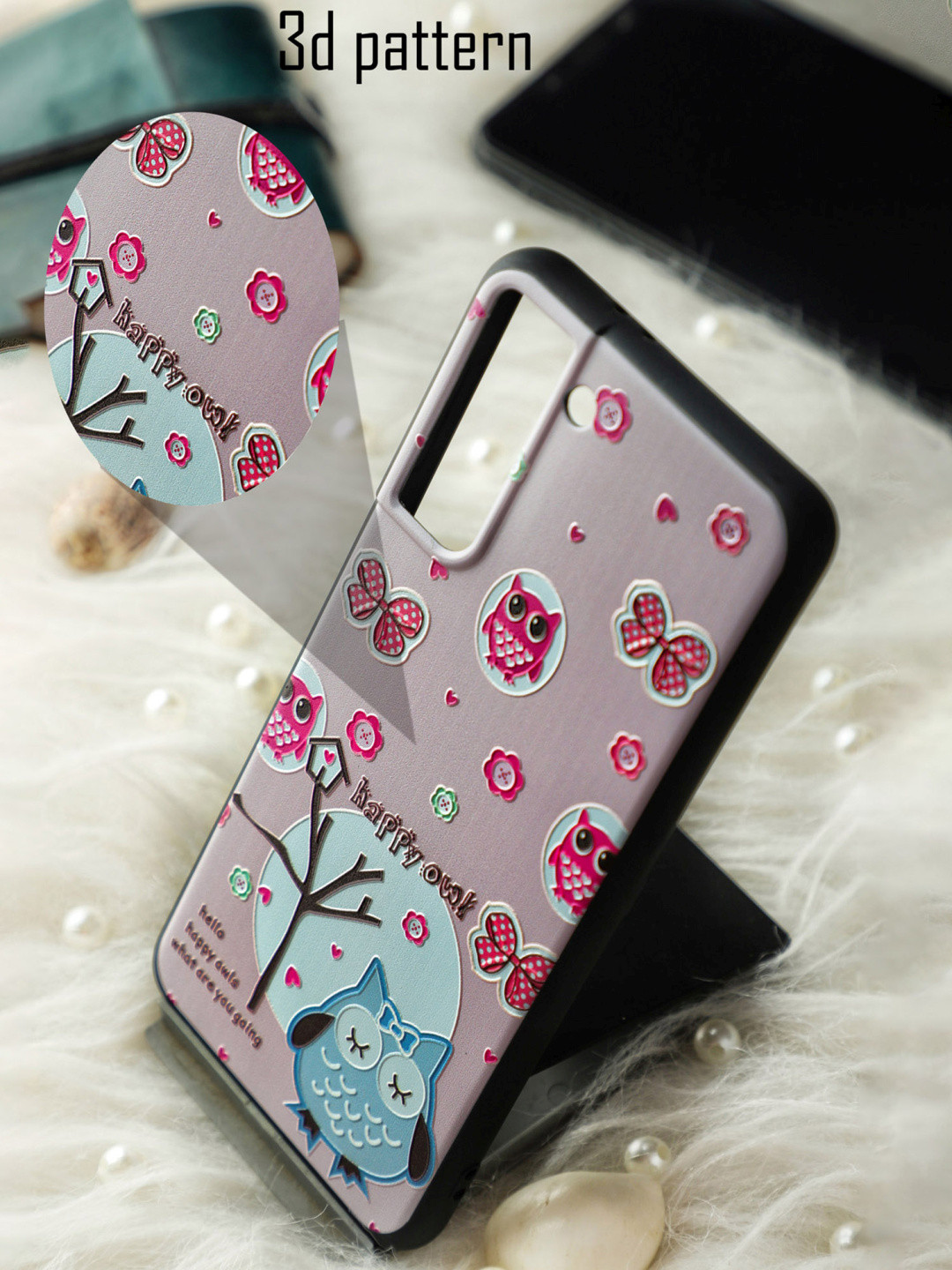 DOOBNOOB Pink & Blue Happy Owl 3D Patterned Samsung Galaxy S20 Back Case