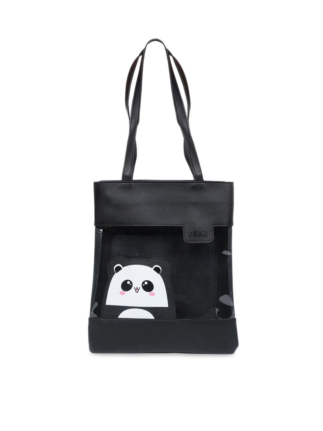 POKORY Black & White Suede Structured Shoulder Bag with Applique