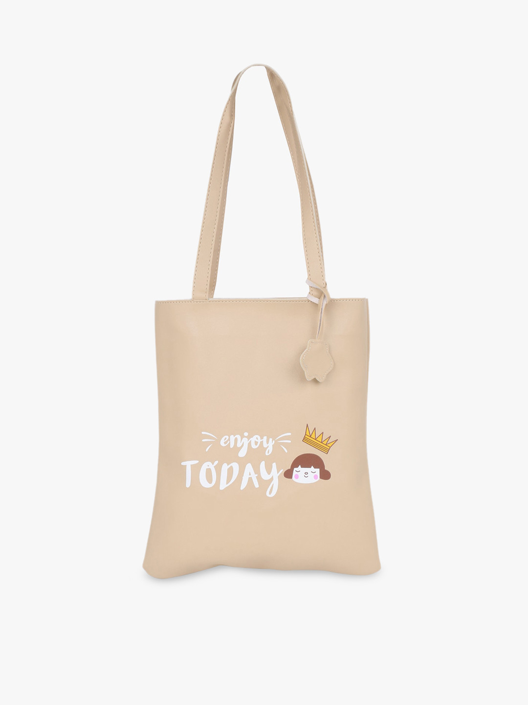 POKORY Beige Printed Suede Shopper Tote Bag