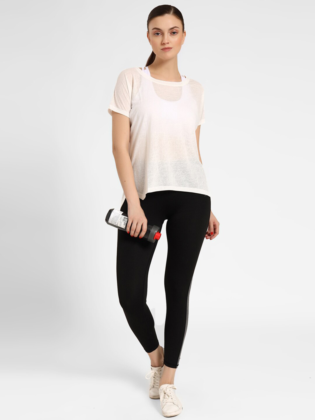 iki chic Women Black & Off-White 3-Pcs Yoga Set With Undershirt