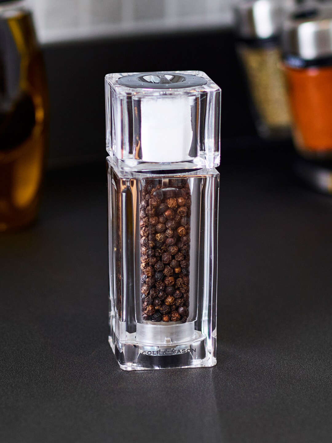 COLE & MASON Transparent Cube Precision+ 2-In-1 Salt & Pepper Mill