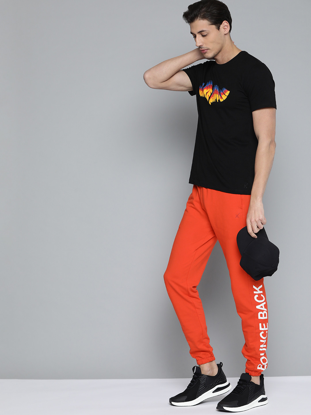 HRX By Hrithik Roshan Lifestyle Men Oxy Fire & Optic White Bio-Wash Typography Joggers