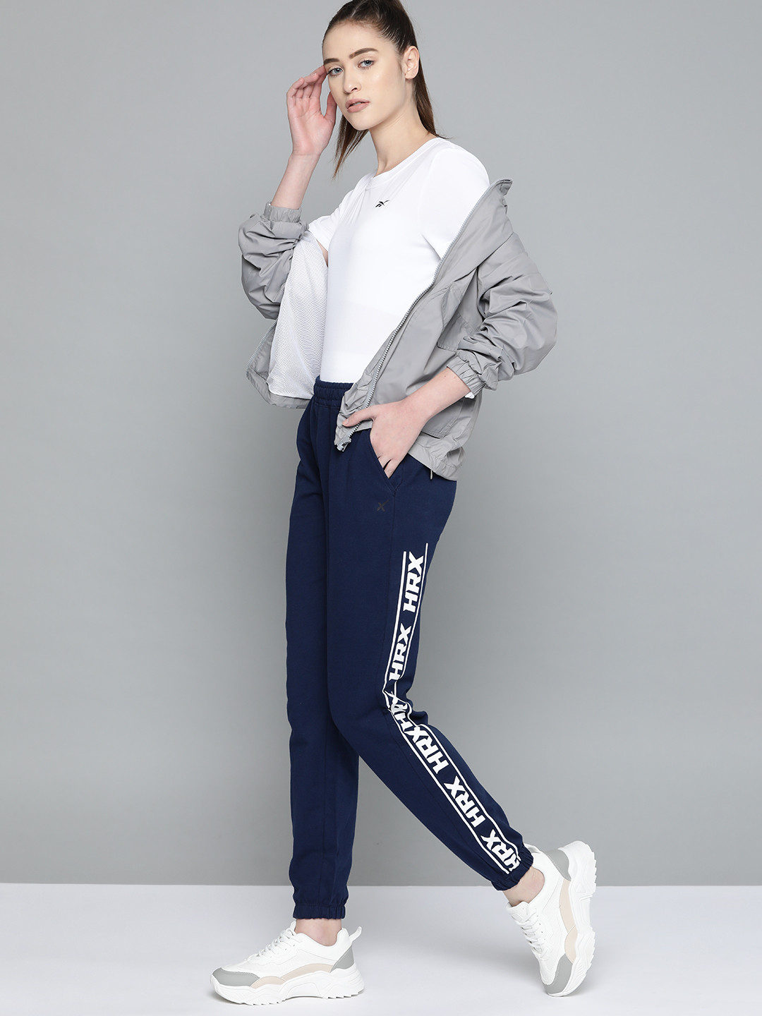 HRX By Hrithik Roshan Lifestyle Women Medieval Blue Bio-Wash Typography Track Pant
