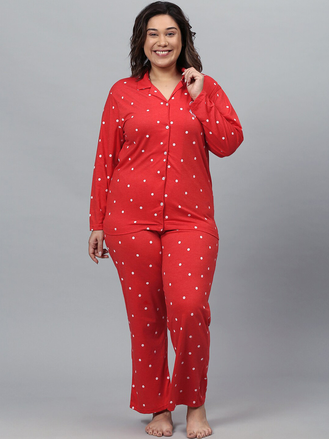Instafab Plus Women Red & White Printed Night suit