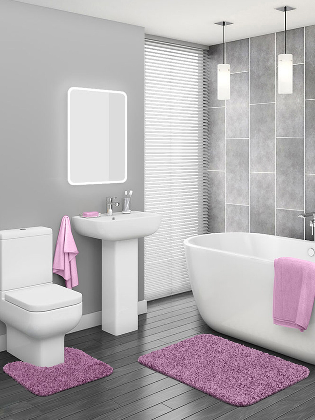 OBSESSIONS Purple Solid Diana 2000 GSM Anti-Skid Bath Rug With Contour Rug