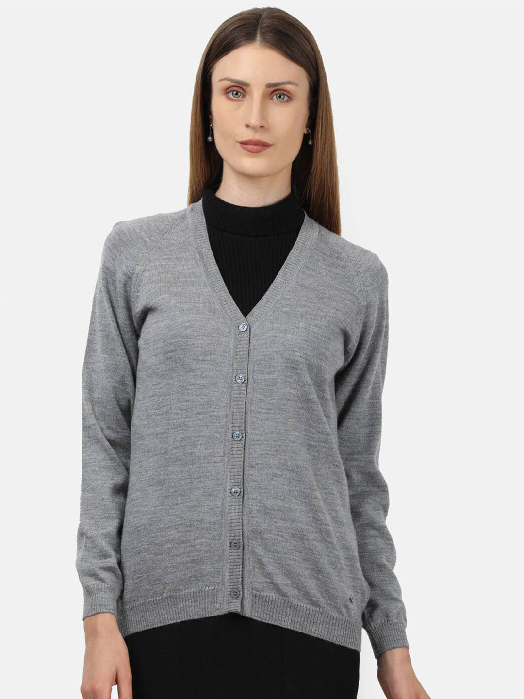Monte Carlo Women Grey Pure Wool Cardigan Sweater