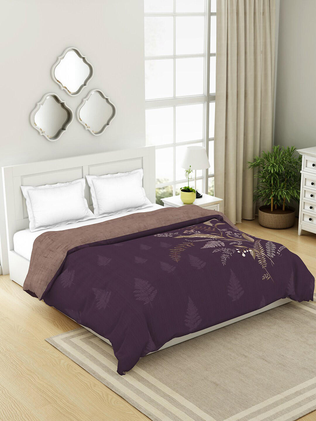 SPACES Organic Cotton Purple & Brown Floral AC Room 210 GSM Double Bed Quilt