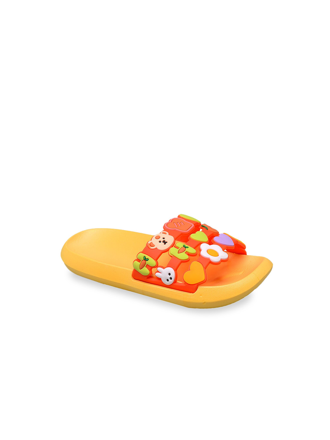 Yellow Bee Girls Mustard Yellow & Red Flower and Heart Self Design Sliders