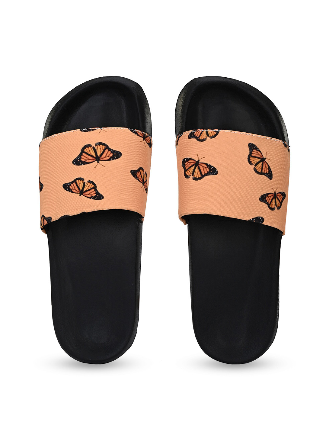 EXTRIMOS Men Black & Orange Printed Sliders