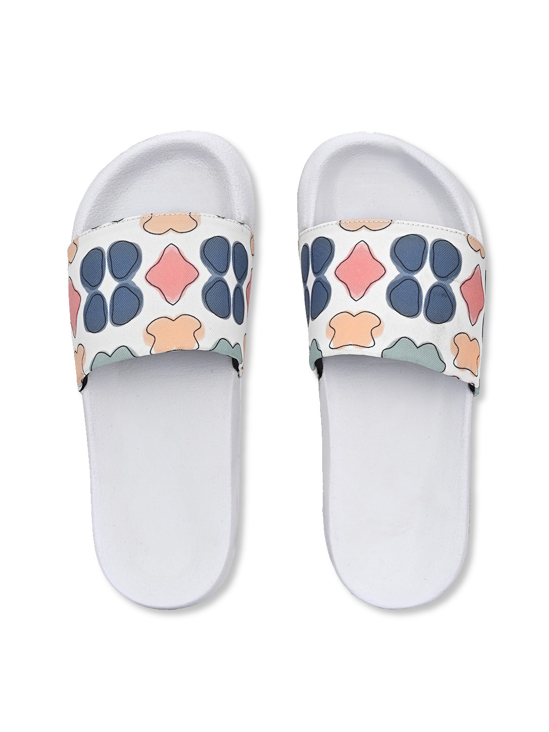 EXTRIMOS Men White & Peach-Coloured Printed Sliders