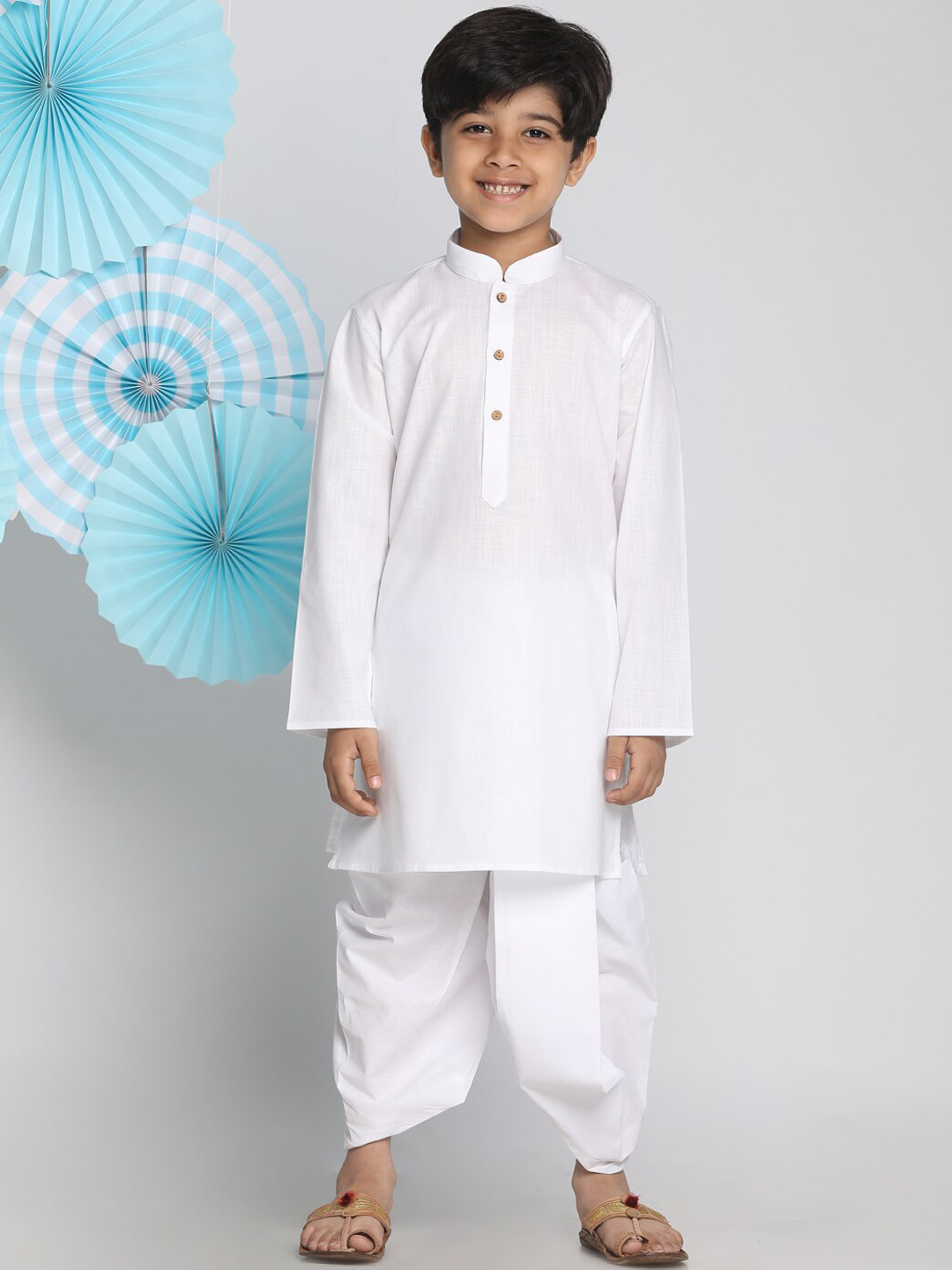 VASTRAMAY Boys White Kurta with Dhoti Pants