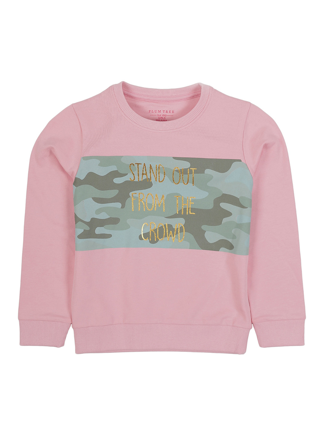 PLUM TREE Girls Pink & Olive Green Camouflage Printed Sweatshirt