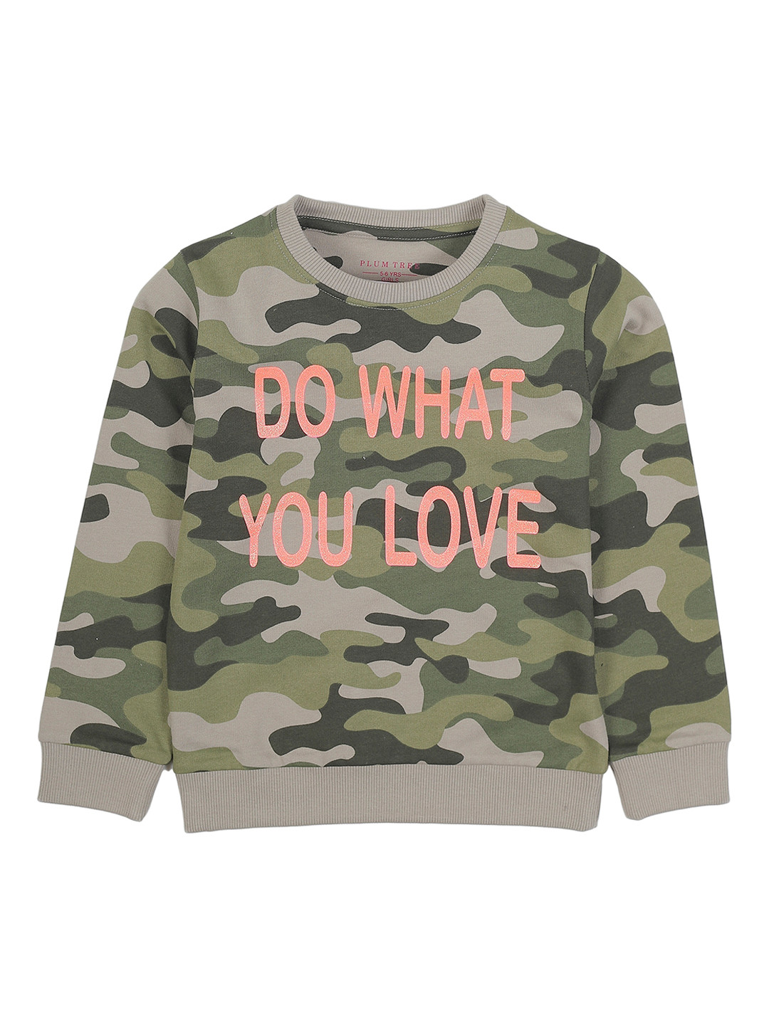 PLUM TREE Girls Olive Green Printed Camouflage Sweatshirt